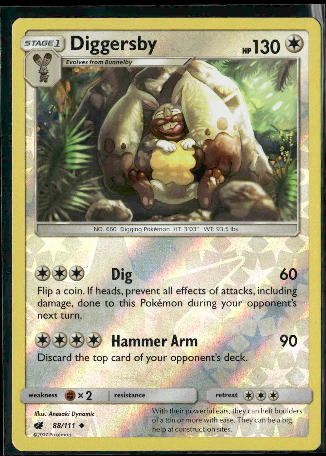 Diggersby 88/111 Uncommon Crimson Invasion Pokemon Reverse Holo Near Mint