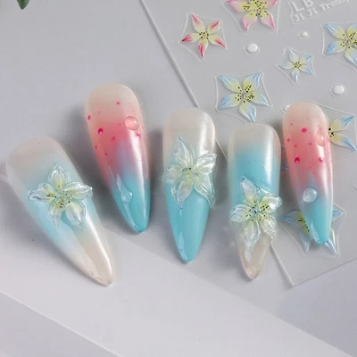 3D Pink Lily Nails Sticker Nail Art Floral Nail Water Transfer Nail Decals - Bild 1 von 4