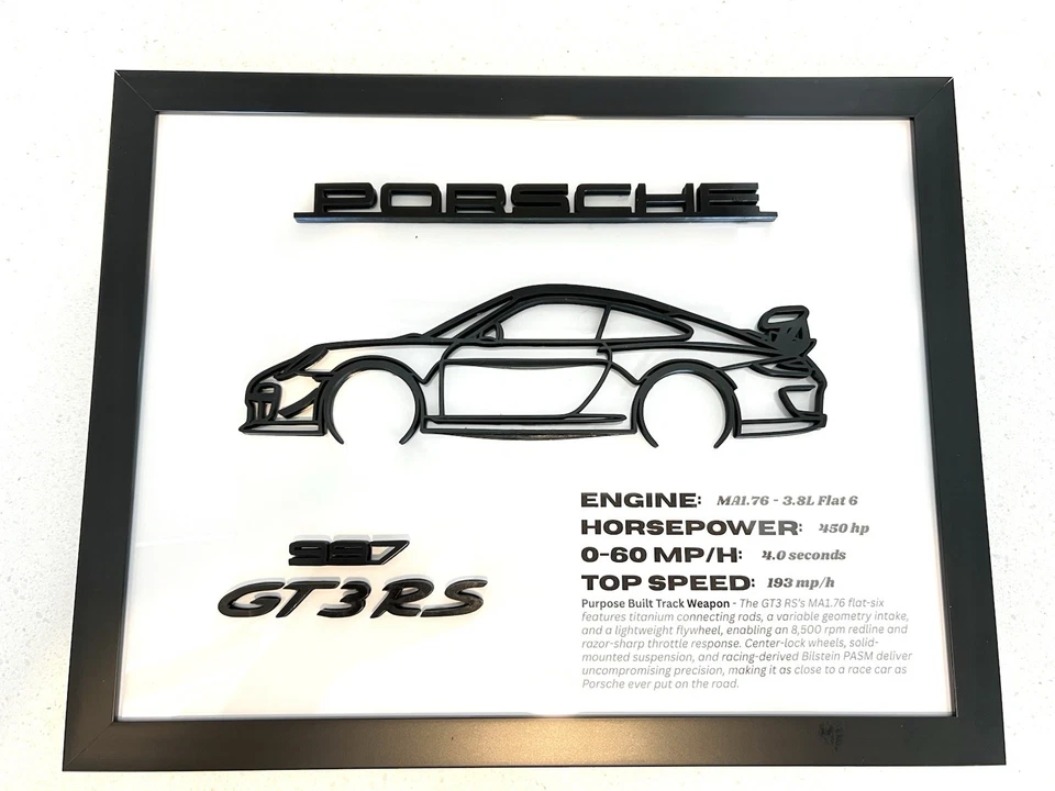 Porsche 977 Gt3 RS Framed Car Silhouette - Car Wall Art - Automotive Decor - Image 3 of 4