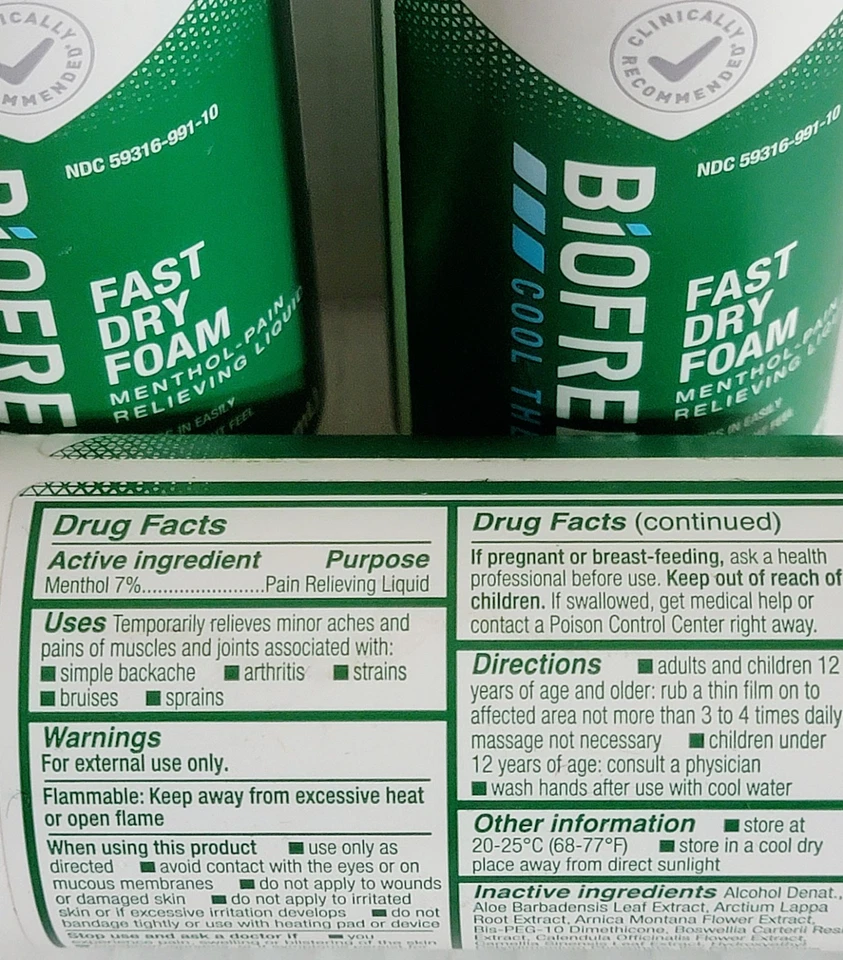 Lot Of 3 BIOFREEZE FAST DRY FOAM  3 Oz Pain Relief, Cold Menthol NEW Exp: 12/25 - Image 4 of 4