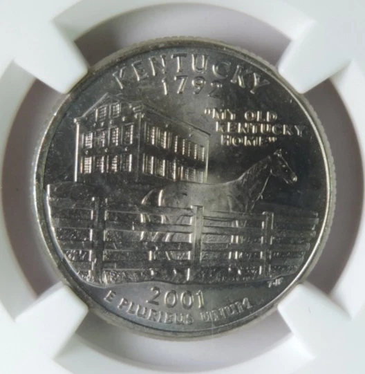 2001 P Kentucky State Quarter Reverse Retained Die Break Cud Mint Error NGC MS66 - Image 3 of 4