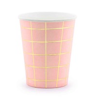 Pappbecher 6 StüCk Rosa Gold Karomuster Karos Metallic Partybecher Einwegbecher