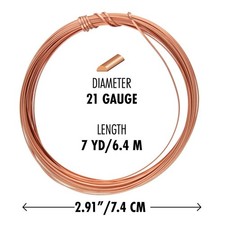 Wire, 7 Yards Copper 21 Gauge HALF Round Non Tarnish Wrapping Wire