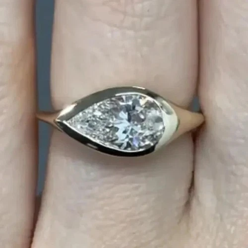 3Ct Pear Cut Lab Created Diamond Wedding Engagement Ring 14k Yellow Gold Plated