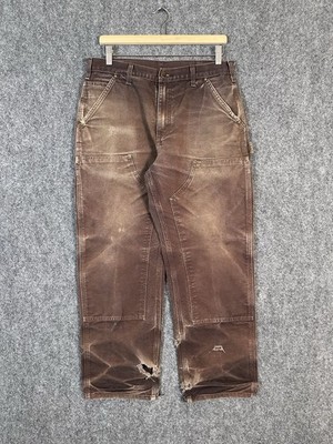 Vintage Carhartt Double Knees Brown B136 DKB Sz 32 Fade Honeycomb Thrashed
