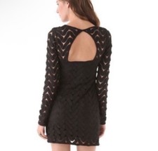 Free People Black Chevron Knit Long Sleeve Open Back Mini Dress Size S