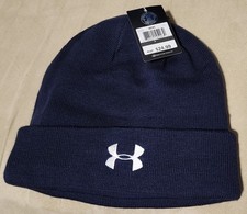 Under Armour Winter Hat Men's Large Navy Blue Knit Cuffed Performance UA Logo