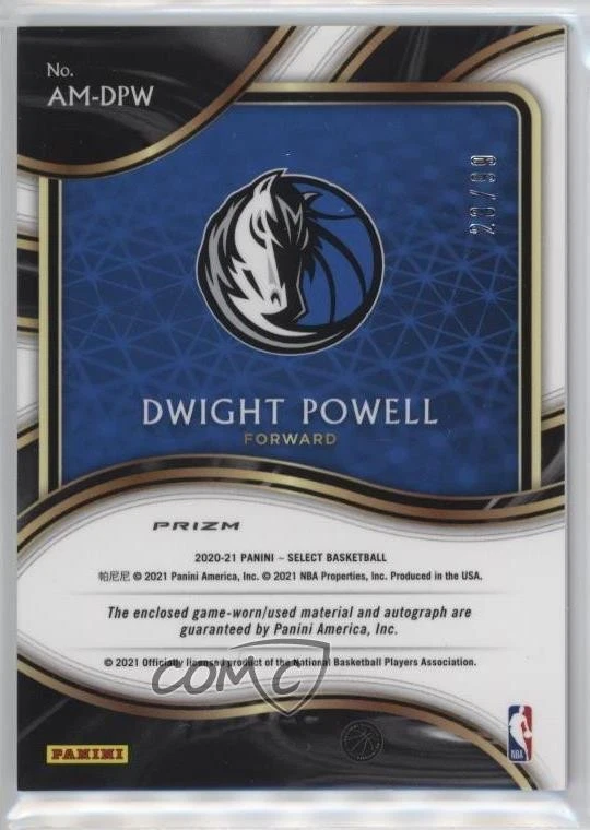 2020-21 Panini Select Memorabilia Purple Prizm /99 Dwight Powell #AM-DPW Auto - Image 2 of 2