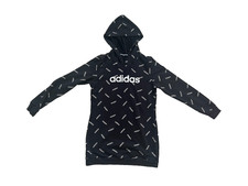 Adidas Women's True Black White Logomania Graphic Long Hoodie, Size Medium