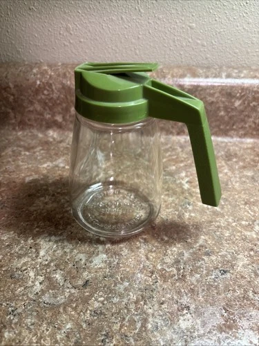 Vintage Federal Housewares Syrup Honey Dispenser Glass Green Lid Chicago MCM
