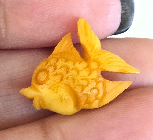 Vintage Butterscotch Bakelite ? Carved Fish Button 3/4" Long