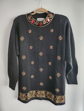 Vintage 1980s Victoria Harbour Black, Red and Gold Beaded Sweater Size Medium