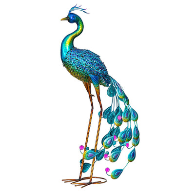 Evergreen Garden 33 Outdoor Solar Peacock Statue Metal Peacock Decor Led Solar