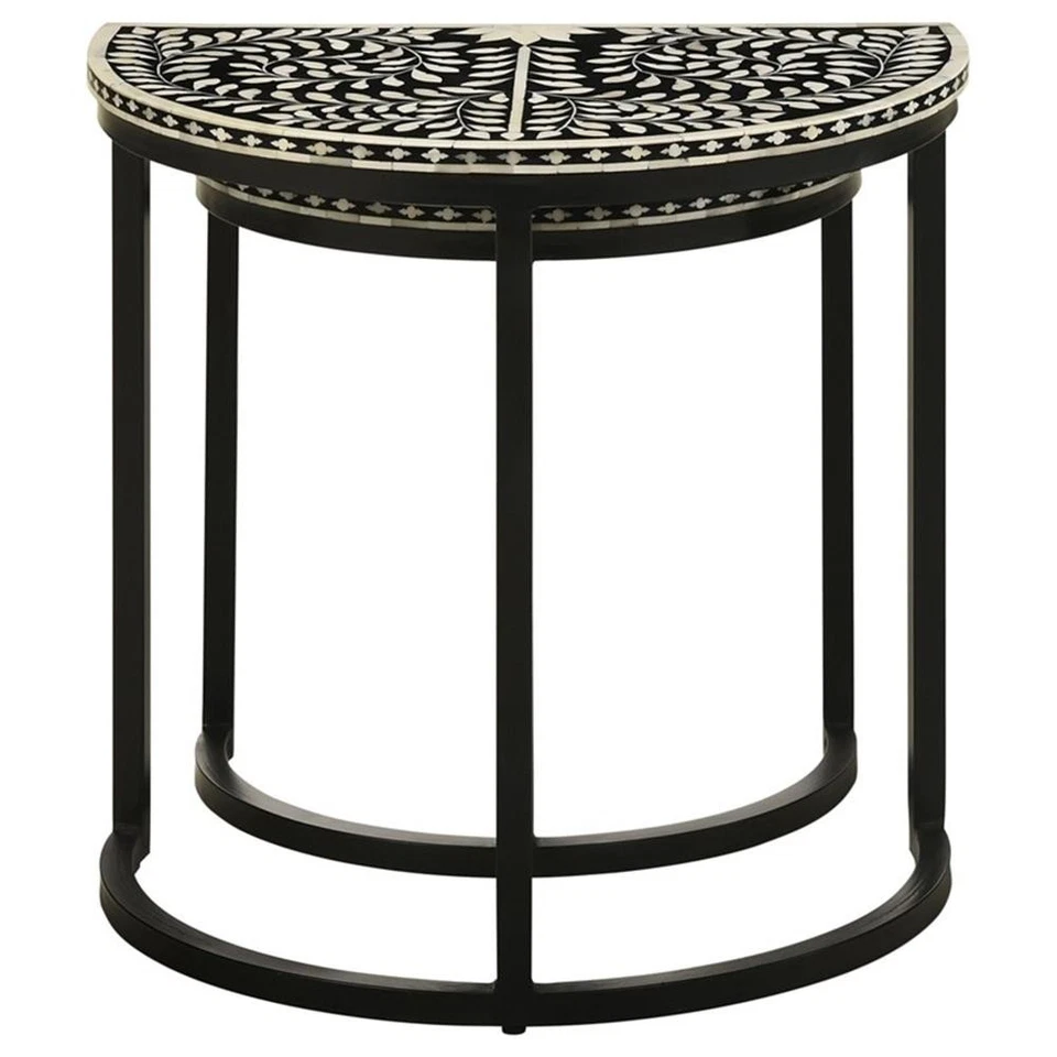 Zakiya 2-piece Demilune Nesting Table Set Black and White - Image 3 of 4