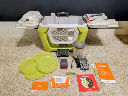COOLEST COOLER w/ BLENDER, Battery/Charger, Speaker, Light, 4 Plates & Knife