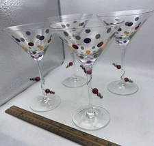 Retired Pampered Chef: Set Of  4 Multicolored Polka Dot Martini Glasses #2838 