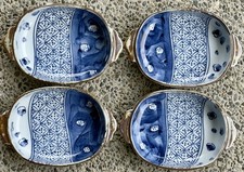 Set of 4 Vintage Japanese Signed Kinzan Kiln Sometsuke Oval Serving Dishes