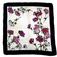 Vintage 1950s Pink Floral Silk Square Scarf Large 30" Hand Rolled Mid Century