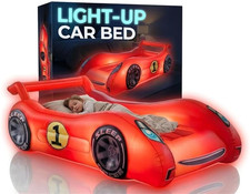 Sleep Racer Inflatable Toddler Car Bed  Portable Kid Air Mattress with LED Nigh