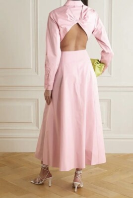 Nina Ricci Open Back Cotton Silk Blend Poplin Midi Shirt Dress In Pink 36  $1,790 | eBay