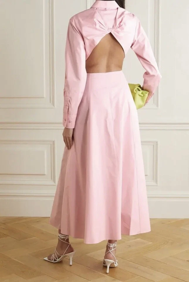 Vestido Camisa Midi Nina Ricci Espalda Abierta Algodón Mezcla Seda Popelina Rosa 36 $1,790 Foto 2 de 4