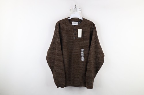 Deadstock Vtg 90s Streetwear Mens Large Blank Hand Framed Knit Henley Sweater