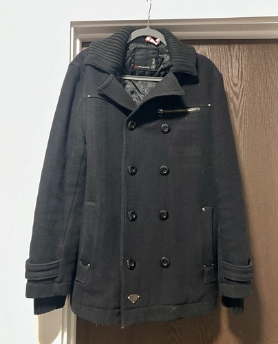 Men’s Projekraw Black Wool Quilted Lining Peacoat - Size Lg - 第 1/9 張圖片