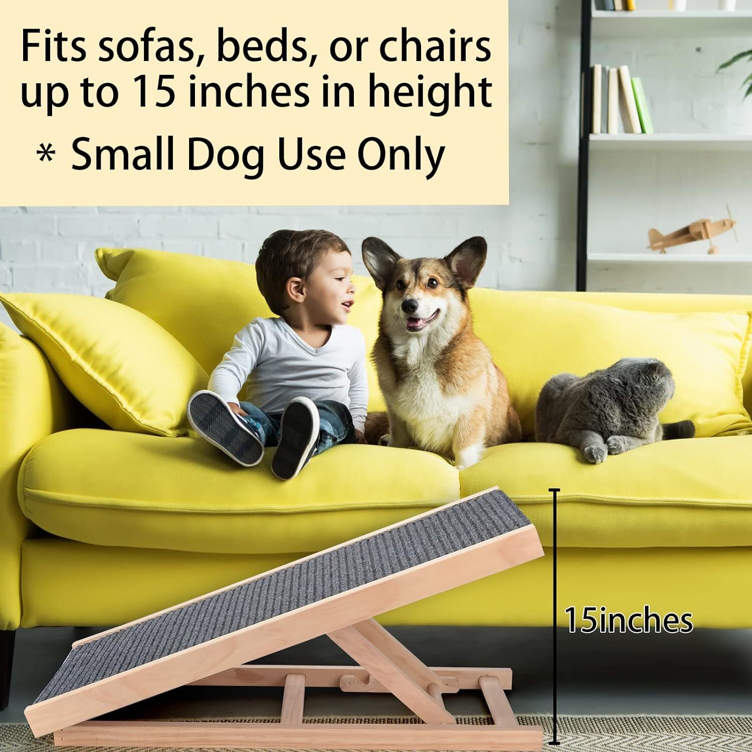 Foldable NonSlip Pet Ramp Ladder Adjustable Heights Dog Stairs for Car