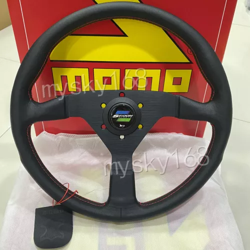 14inch Leather Spoon Sports Car Racing Tuning Sport Steering Wheel Red Stitching - Picture 1 of 5