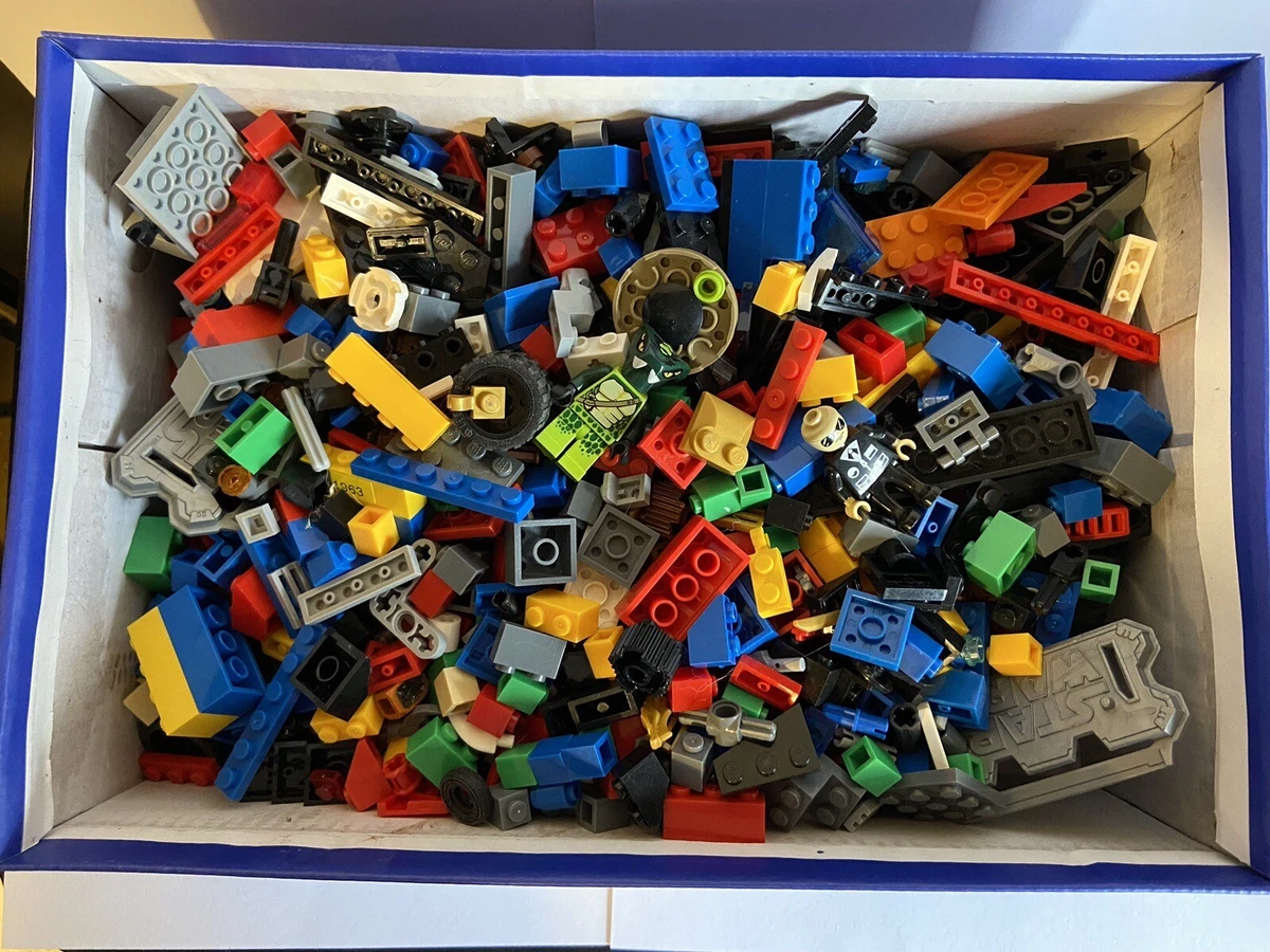 Box Of Mixed Lego Bricks Parts Wheels And Pieces . 2 Mini Figures 1.2kg