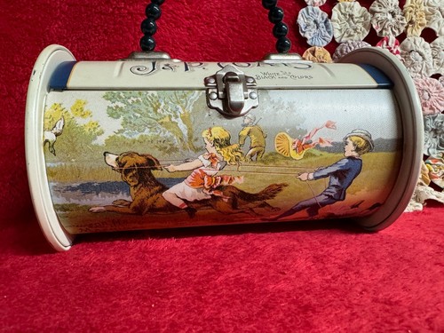 J & P Coates Tin Purse with Beaded Handle Sewing Collectible Clarks Neat Design - Picture 3 of 10