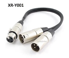 1ft Kirlin Pro XLR (3-Pin) Female Jack to 2-XLR Male Y-Splitter OFC Cable