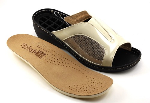 CIABATTE DONNA PELLE VERNICE SABBIA CON PLANTARE ESTRAIBILE COMFORT n. 40 |  eBay