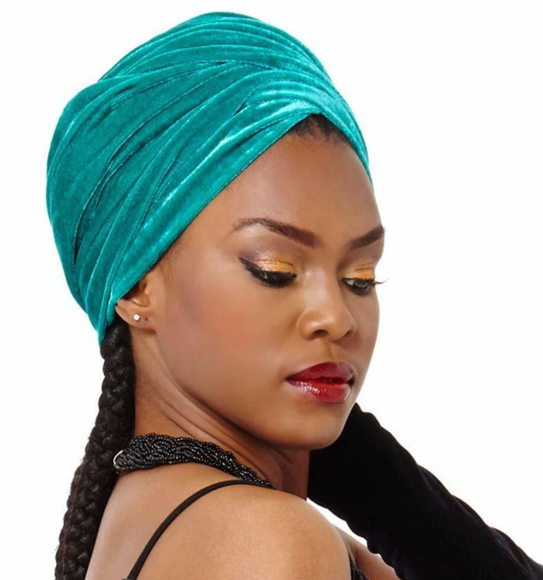 天鹅绒女式头巾女士头巾帽穆斯林包裹弹力帽围巾 — 第 4/4 张图片