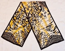 SCARF VINTAGE AUTHENTIC JAMMERS & LEUFGEN  LEOPARD ANIMAL PRINT SILK LONG WOMENS