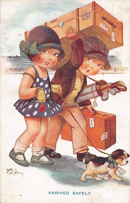POSTKARTE KINDER GOLF THEMA SICHER ANGEKOMMEN