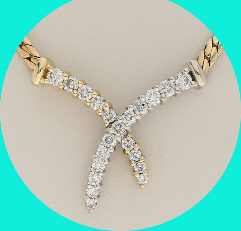 Diamond “X” Necklace 14K Two Tone Gold .50CT 16” Long eBay