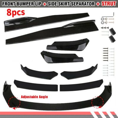 8PCS Glossy Black Front Bumper Spoiler Body Kit / Side Skirt /Rear Lip Universal