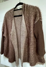 Simply Noelle Woman Brown Lagenlook Open Front soft furry cardigan SMALL/MEDIUM