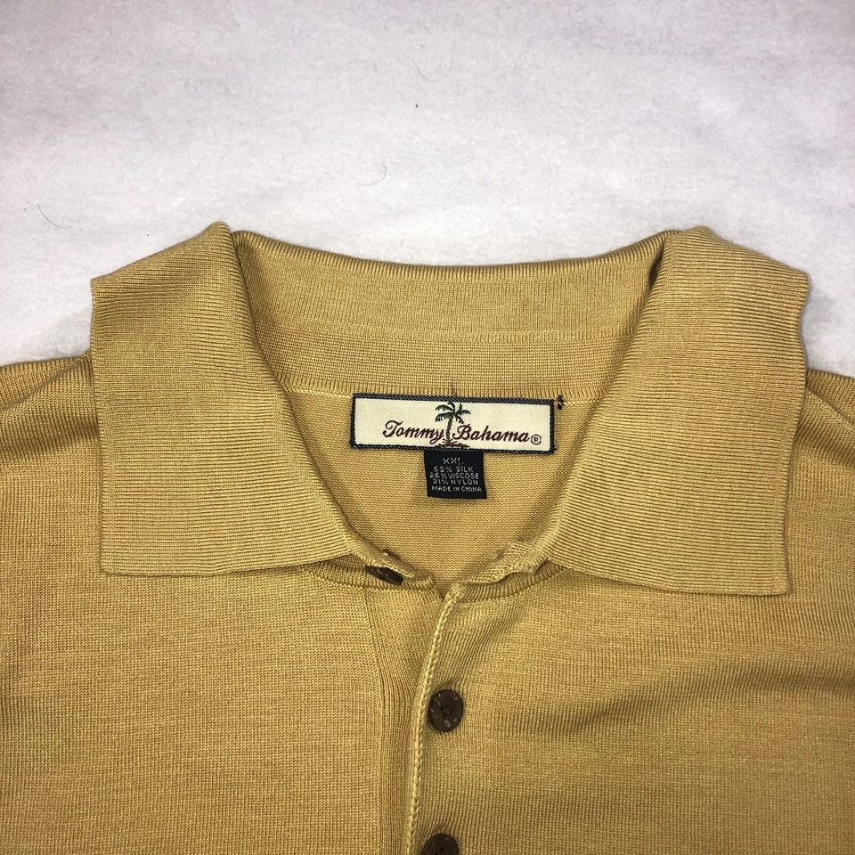 Tommy Bahama Para Hombres XXL Polo Dorado Suéter Manga Larga Mezcla Seda Nylon Viscosa Foto 3 de 4