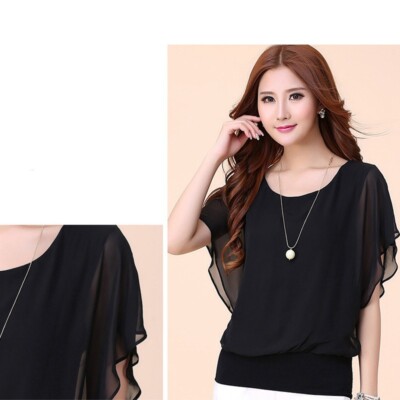 Sweet Short-Sleeved Summer Large Size Solid Color Women's Shirt T