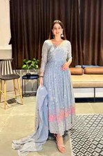 Exclusive Look Georgette Gray Gown And Bottom With Dupatta For Wedding Party