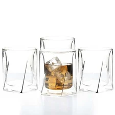 LEMONSODA Double Wall Hexagon Whiskey Glasses - Set of 4 - 300mL