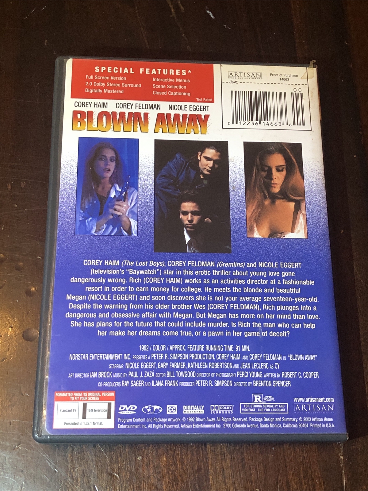 Blown Away (DVD, 1993) Corey Haim Feldman Nicole Eggert Gary Farmer