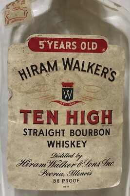 Vintage Hiram Walker's TEN HIGH Whiskey Bottle w PAPER LABEL