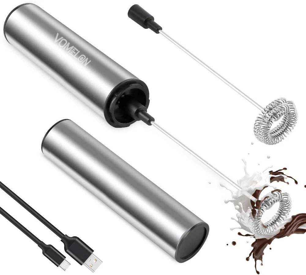 Milk Frother,Rechargeable 3 Speed Electric Coffee Foamer for Silver +3 whisk