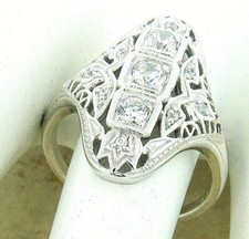 ART DECO STYLE CUBIC ZIRCONIA 925 STERLING SILVER FILIGREE RING 1148X