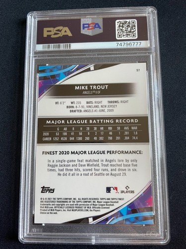 MIKE TROUT 2021 Finest AQUA SHIMMER Refractor #57 Angels /175 SP PSA 9 MINT - Picture 2 of 2