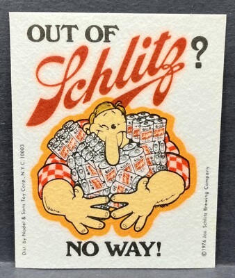 1976 Schlitz Beer Iron-On Patch Mint Unused Out Of Schlitz? No Way! White