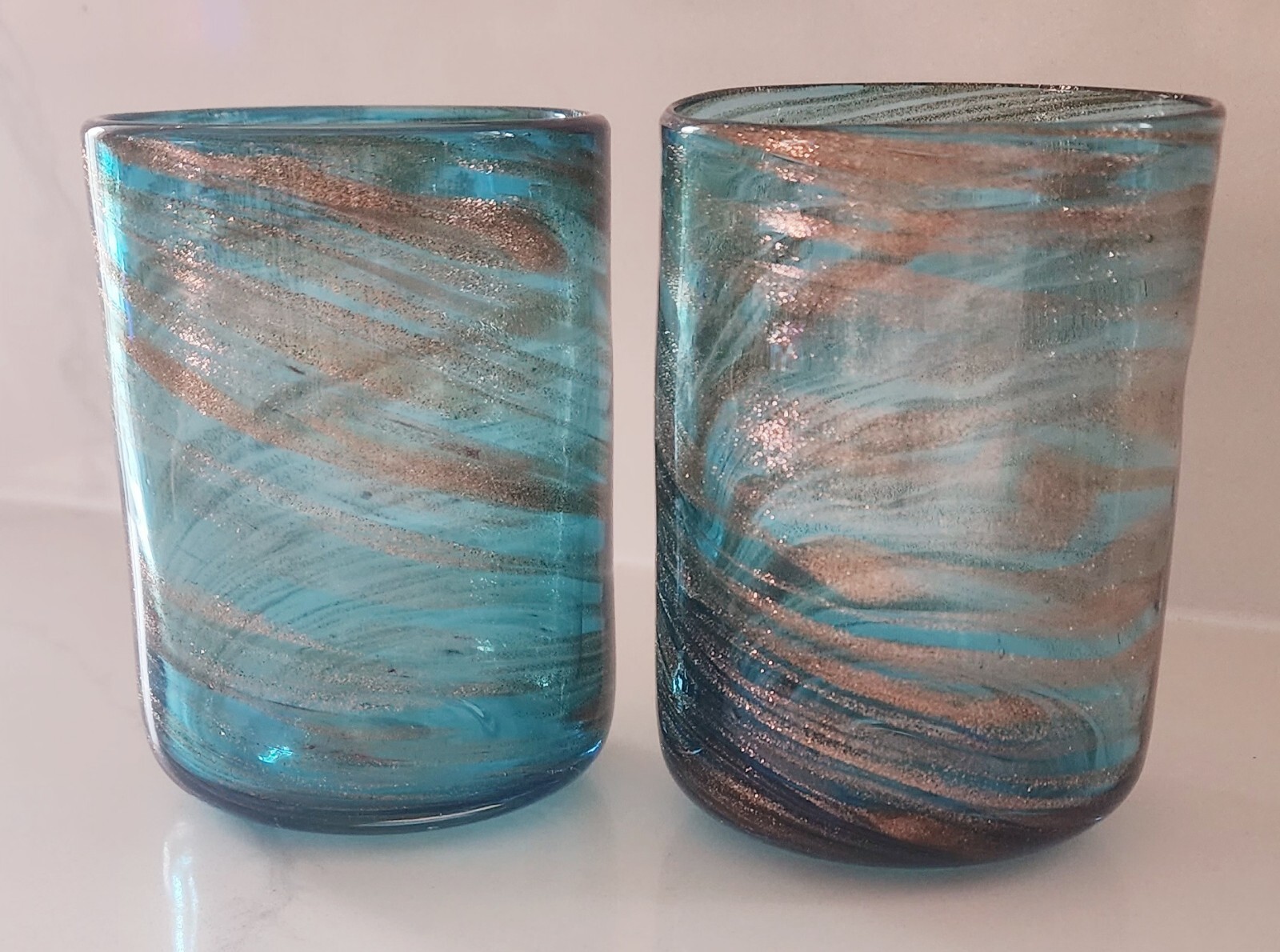 Artland Shimmer Double Old-Fashion Highball Glasses Hand Blown Set Of 2